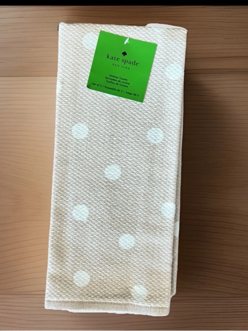 Kate Spade New York Joy Dot Kitchen Towels Set of 2 Beige White Cotton
